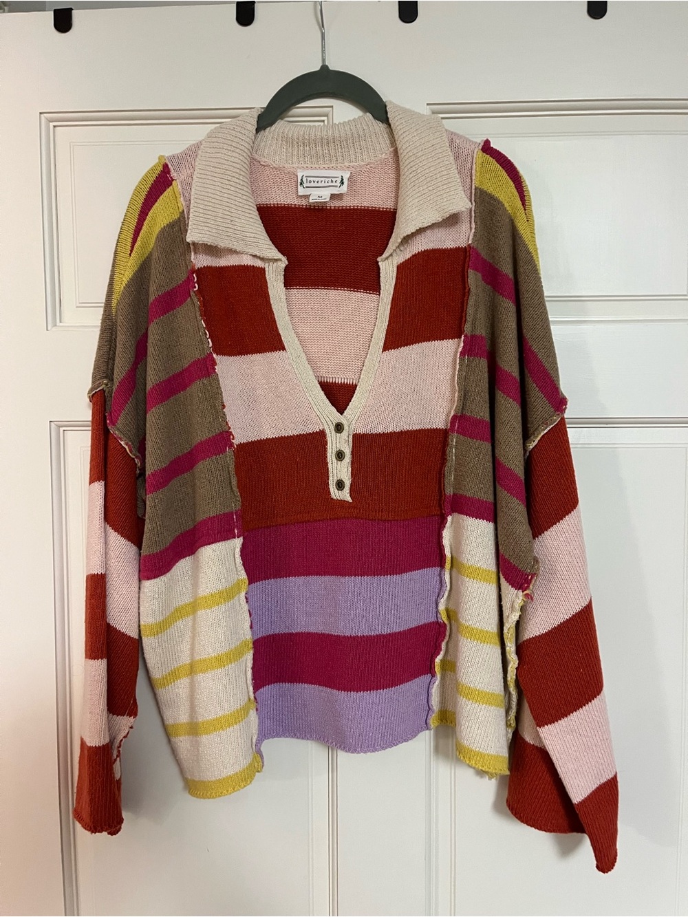 Loveriche Layered Striped Collared Sweater - Multicolor - Size Medium